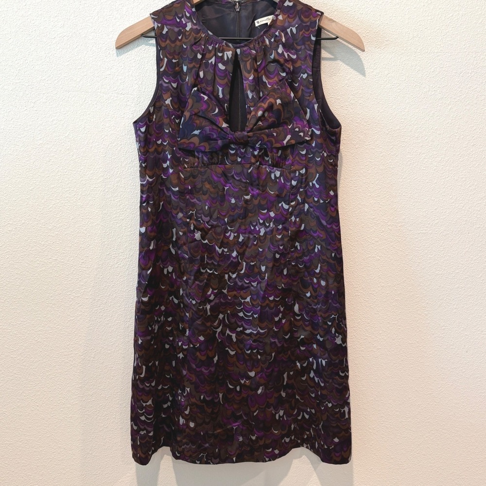 NANETTE LEPORE Womens Silk Shift Dress Retro Art Scallop Print Bow Size 2‎